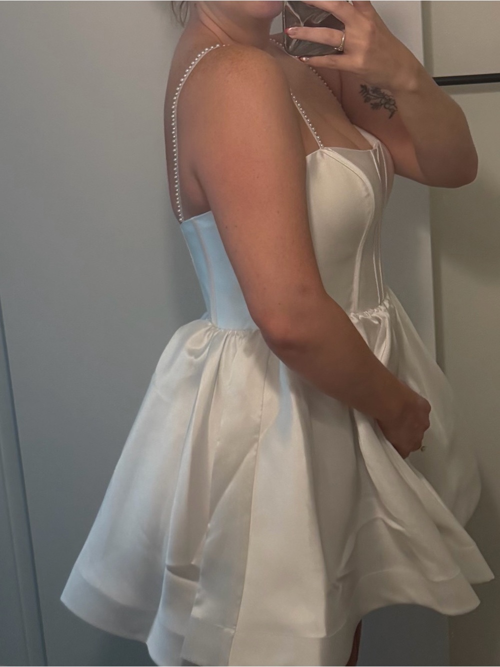 UNTAMED PETALS BY AMANDA JUDGE White Satin Corset Mini Dress with Pearl Straps